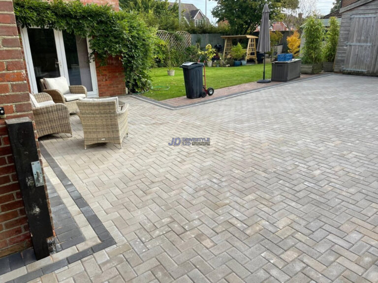 Block Paved Driveway, Patio and Pathway with New Lawn in Ashford, Kent