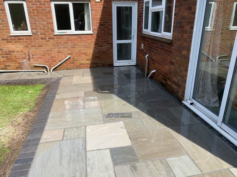 Patio With Indian Sandstone Slabs In Ashford, Kent (7)