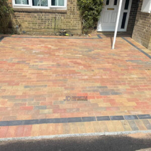 Driveway with Autumn Gold Block Paving and Charcoal Borderline in…