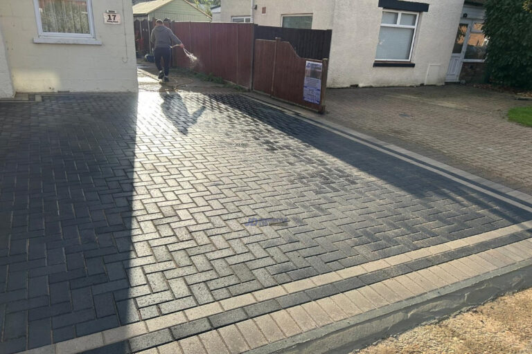 Charcoal Block Paved Driveway With Natural Grey Borderlines In Ashford, Kent (4)