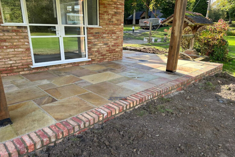 Indian Sandstone Patio With New Brick Wall In Ashford, Kent (6)
