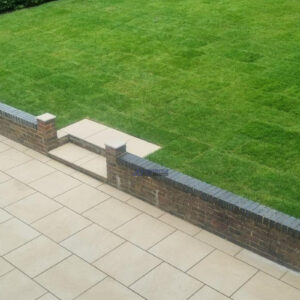 Porcelain Tiled Patio with New Lawn in Ashford, Kent
