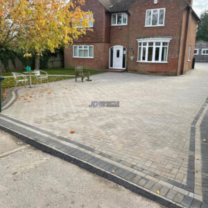 Block Paved Driveway, Patio and Pathway with New Lawn in…