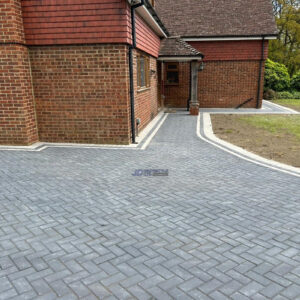 Charcoal Block Paved Driveway with Natural Grey Border in Ashford,…