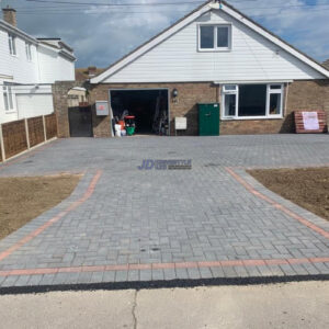 Grey Block Paved Driveway with Red Brick Borderline in Dungeness,…