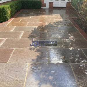 Indian Sandstone Patio with Brick Border in Tunbridge Wells