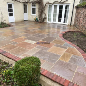 Indian Sandstone Patio with Brick Border in Speldhurst, Tunbridge Wells