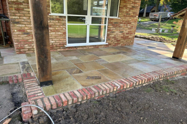 Indian Sandstone Patio With New Brick Wall In Ashford Kent 5.jpeg