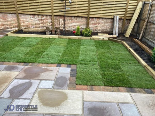 New patio and lawn installation in Addington