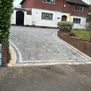 Charcoal Block Paved Driveway with Natural Grey Border in Canterbury,…