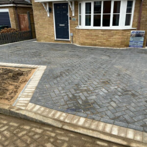 Block Paved Driveway with Herringbone Pattern in Ashford, Kent